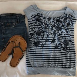 NWOT Floral & Stripe Pattern Top